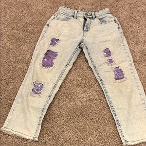 Justice Kids Light Wash Jeans with Purple Details